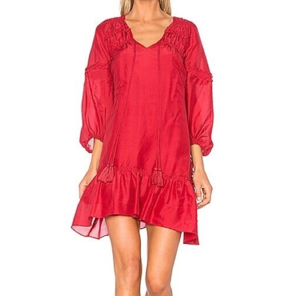 Derek Lam 10 Crosby Lane boho mini dress red tassels size 8
